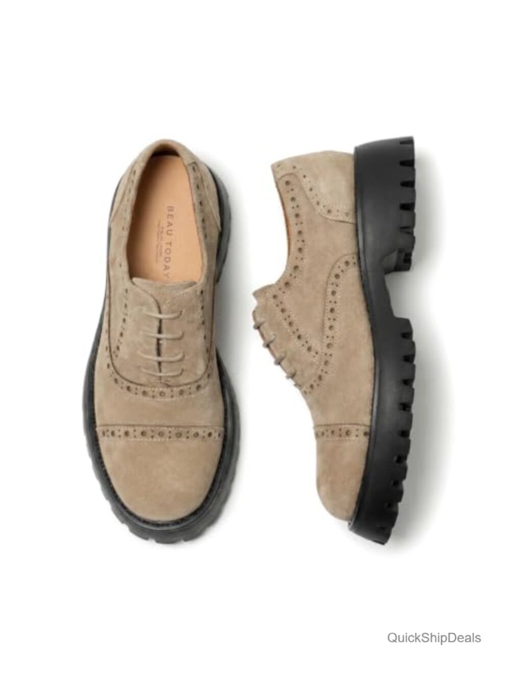Women's Suede Lace-Up Platform Oxford Shoes with Lug Sole Brogues